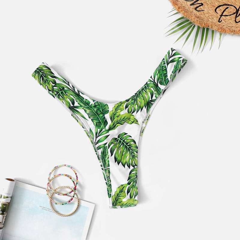

Leaf Print High Leg Swimming Panty, Multicolor