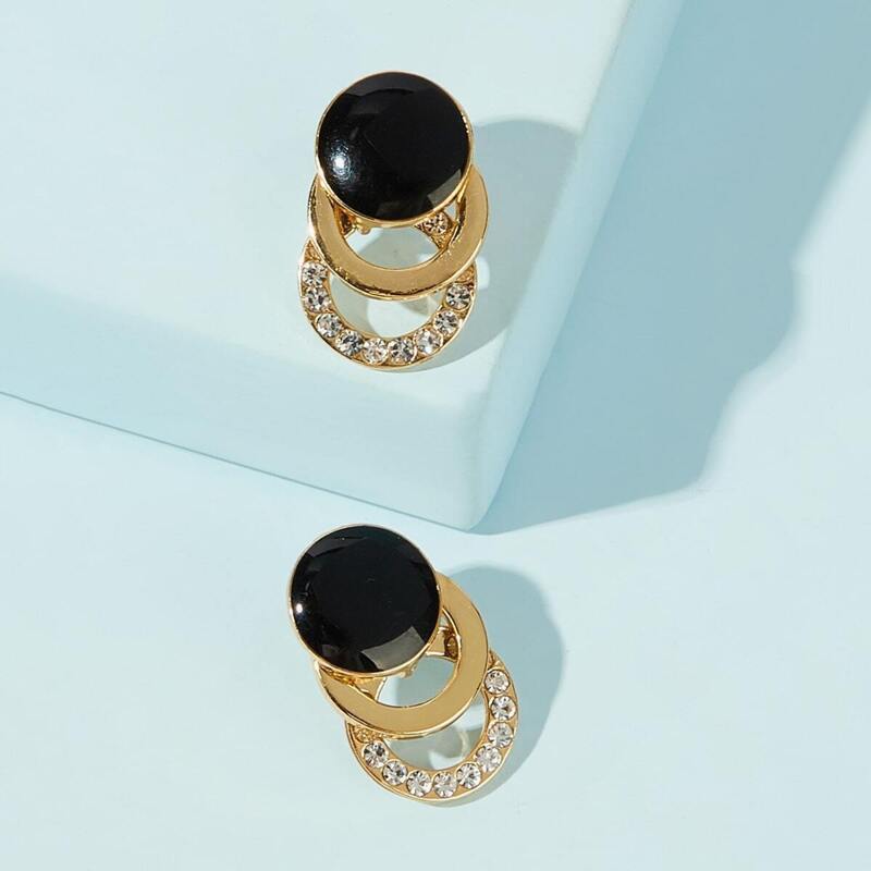 

Rhinestone Engraved Double Circle Drop Earring 1pair, Multicolor