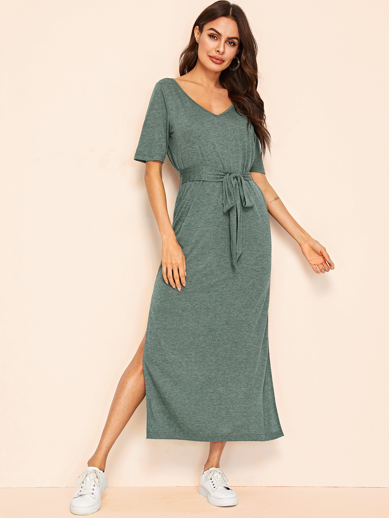 Robe fendue avec ceinture SHEIN