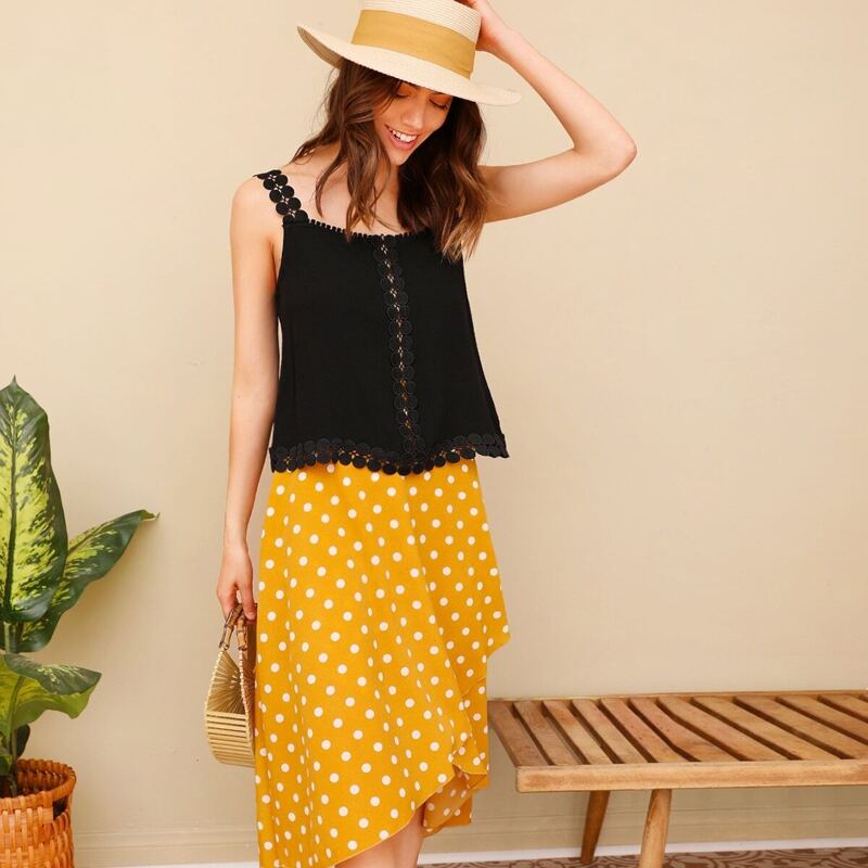 

Guipure Lace Trim Tank Top, Black