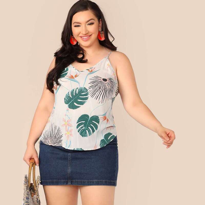 

Plus Tropical Floral Print Cami Top, Multicolor