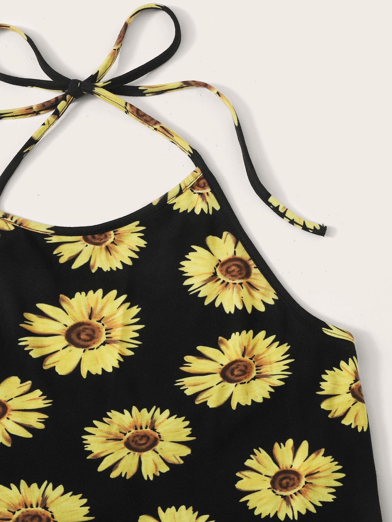 Sunflower Print Halter Crop Top SHEIN UK