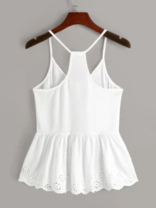 Top de tirante peplum con bordado con ojal - Blanco - Ver 2