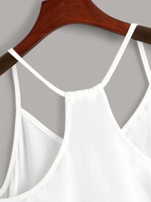 Top de tirante peplum con bordado con ojal - Blanco - Ver 3