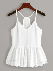 Top de tirante peplum con bordado con ojal - Blanco - Ver 1