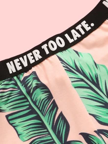 SHEIN Tween Girl Jungle Print Tee & Letter Tape Leggings Set - Multicolor - View 4