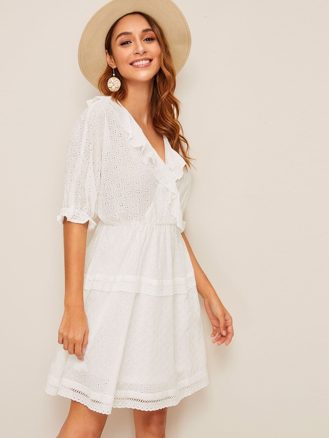 shein vestido cruzado schiffy ribete fruncido