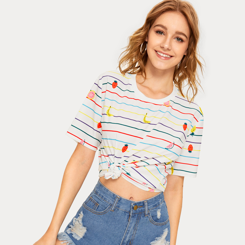 

Fruit & Stripe Print Tee, Multicolor