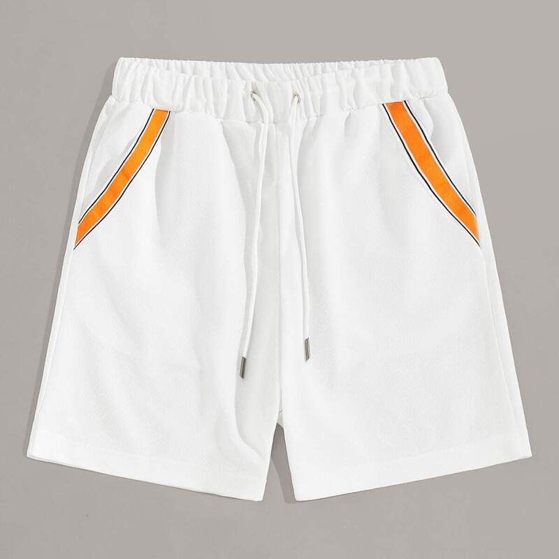

Guys Side Striped Drawstring Waist Shorts, White