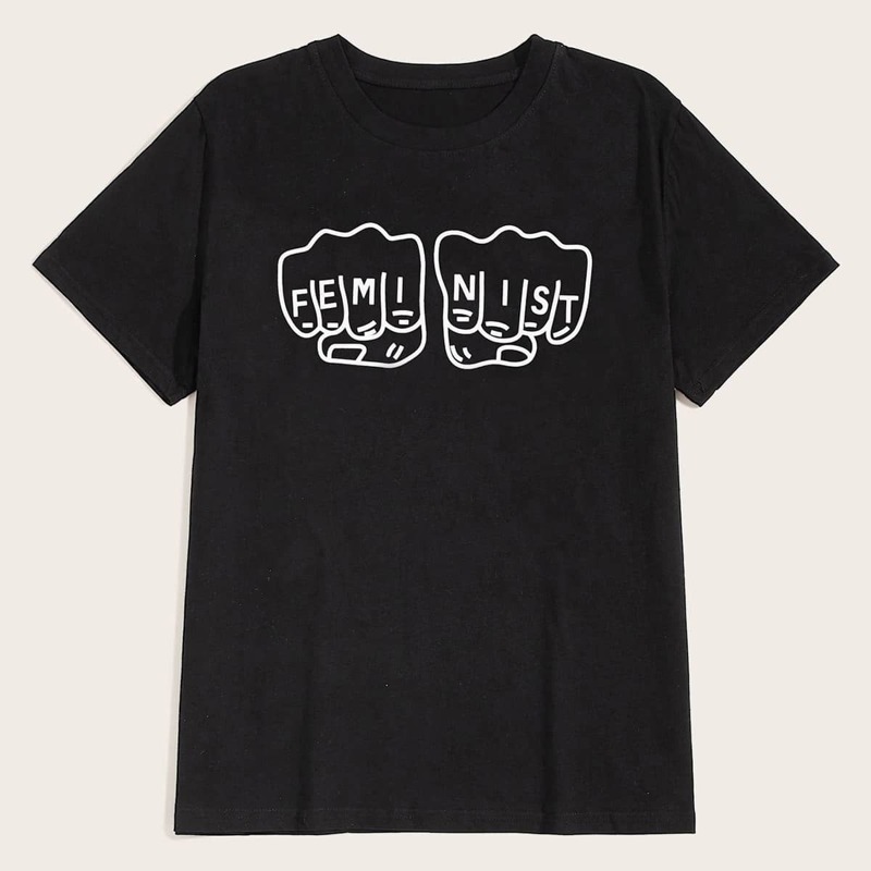 

Guys Hand & Letter Print Tee, Black
