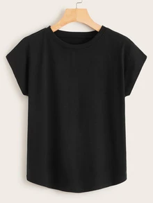 Áo thun màu trơn màu đen Casual - màu đen - Xem 1