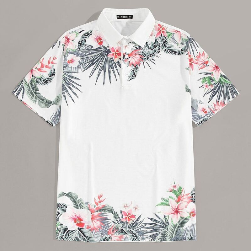 

Guys Tropical Print Polo Shirt, White