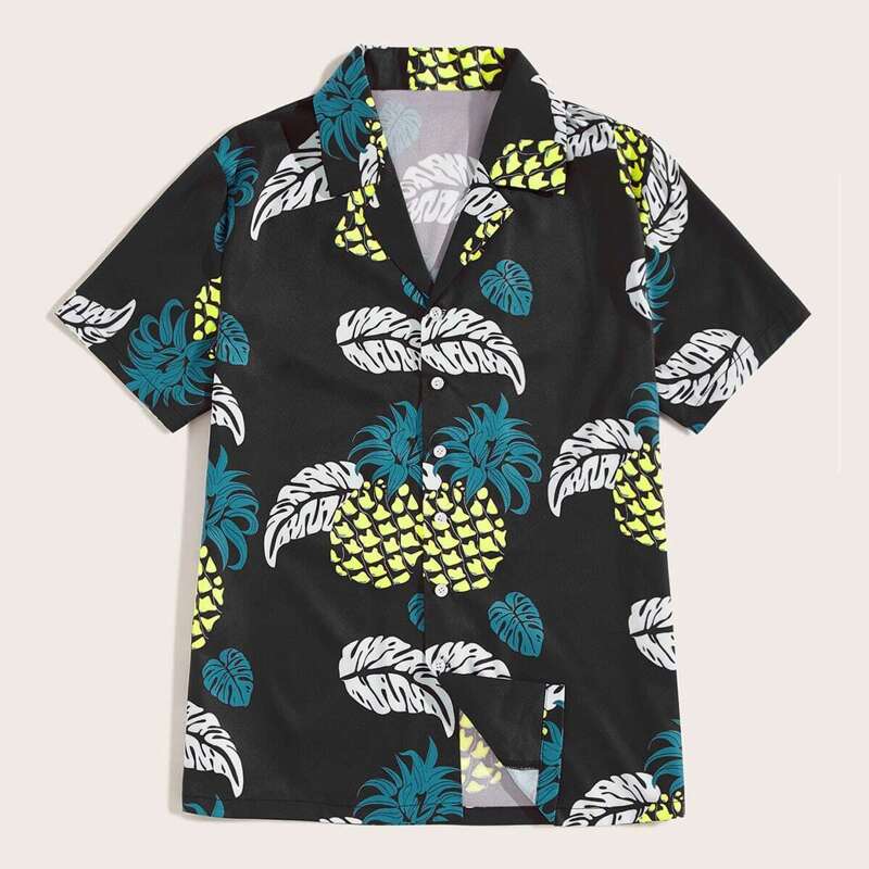 

Guys Pineapple Print Shirt, Black