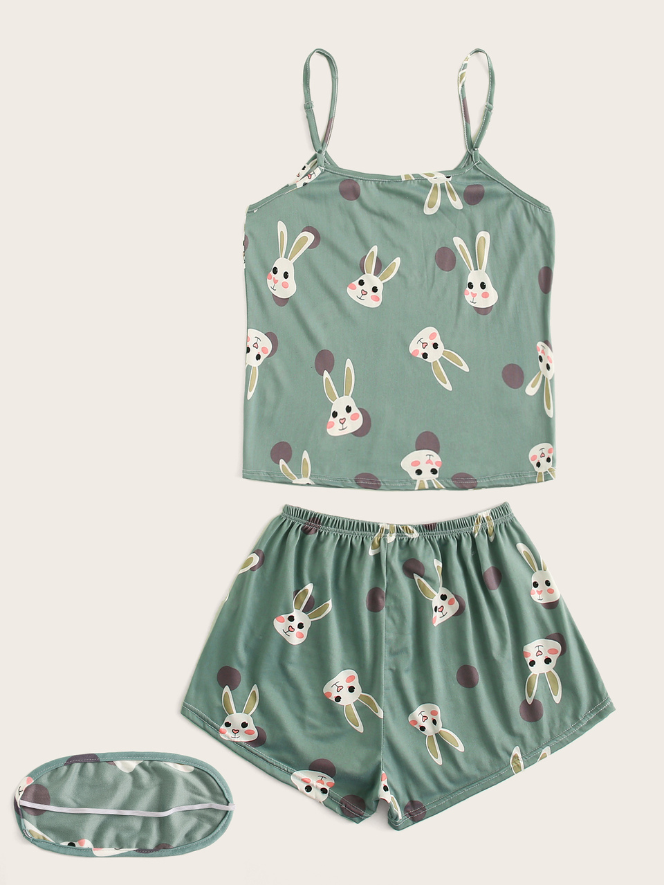 Rabbit Print Polka Dot Cami PJ Set / Pajama Set With Eye Cover