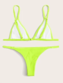 Conjunto de bikini de triángulo acanalado de color neón lima para playa de verano - Verde Lima - Ver 2