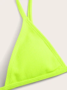 Conjunto de bikini de triángulo acanalado de color neón lima para playa de verano - Verde Lima - Ver 5