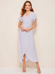 Polka Dot Wrap Self Tie Dress