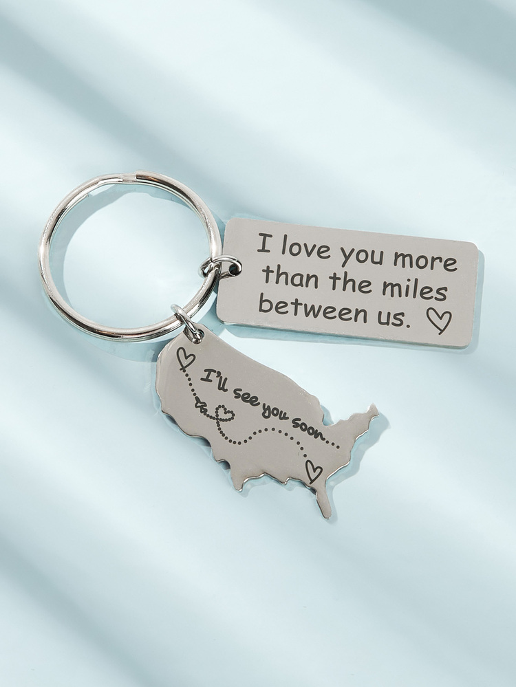 Slogan & Heart Pattern Metal Charm Keychain - Silver - View 2