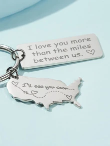 Slogan & Heart Pattern Metal Charm Keychain - Silver - View 3
