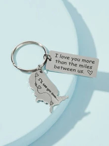 Slogan & Heart Pattern Metal Charm Keychain - Silver - View 1