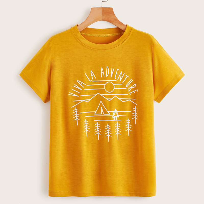 

Outline Mountain & Letter Graphic Tee, Yellow