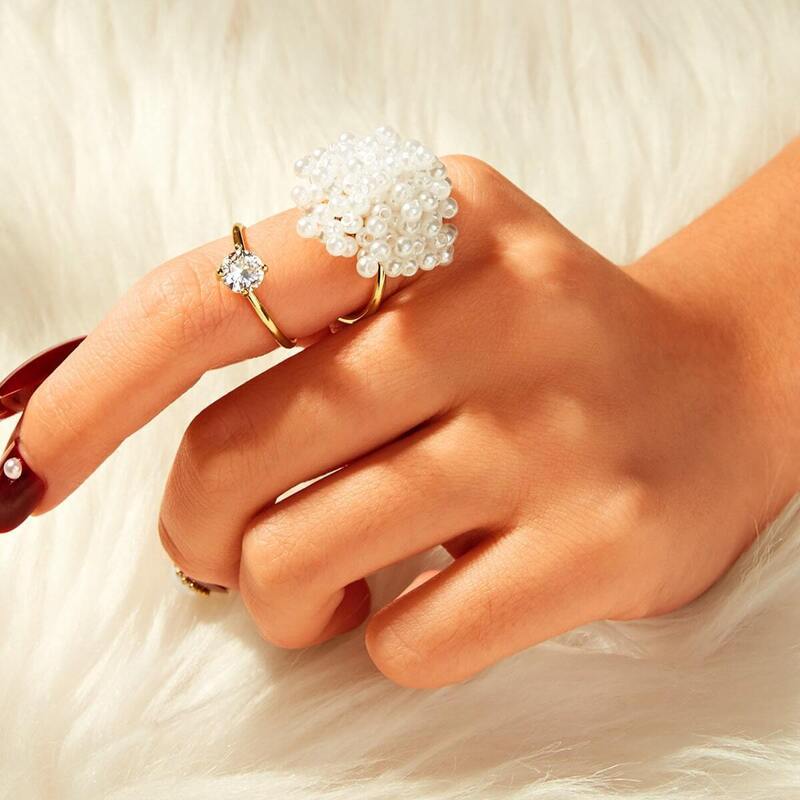 

Faux Pearl & Rhinestone Decor Cut-out Ring 1pc, White