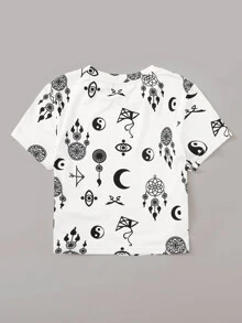 SHEIN 民族印花帽袖tee - 白色 - 查看 2