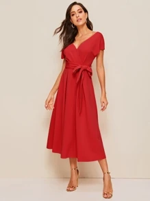 shein surplice wrap solid dress