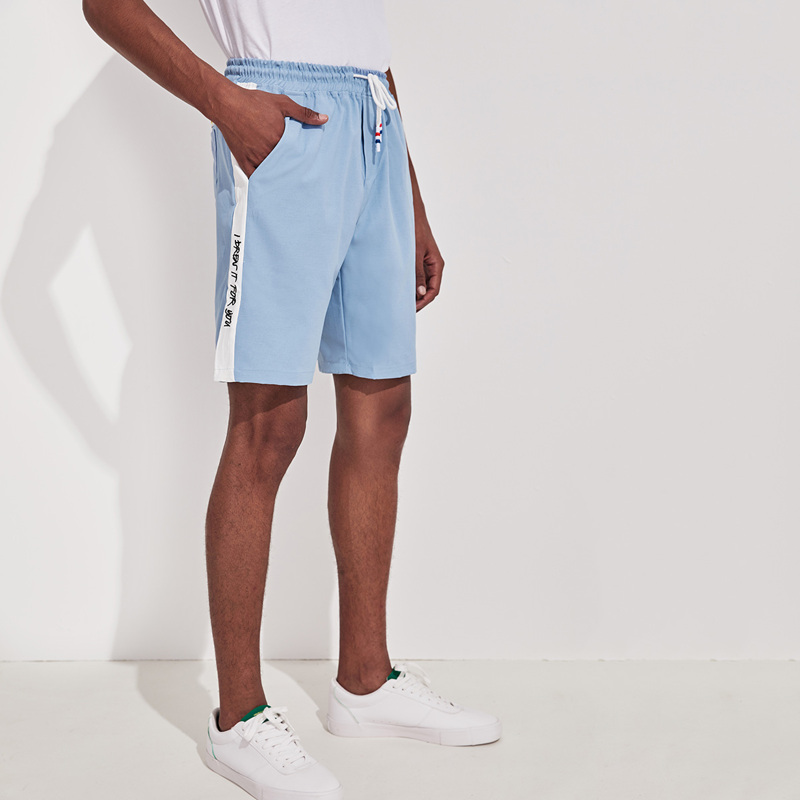 

Guys Letter Print Drawstring Waist Shorts, Blue