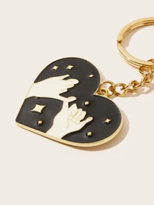 Hand Pattern Heart Shaped Keychain 2pcs - Multicolor - View 3