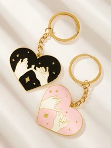 Hand Pattern Heart Shaped Keychain 2pcs - Multicolor - View 2
