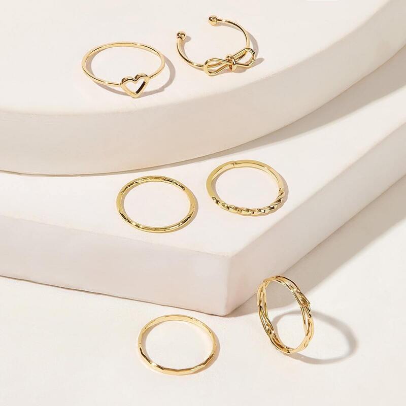 

Heart & Infinity Decor Ring 6pcs, Gold