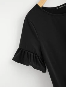 SHEIN LUNE Top de puño fruncido sólido - Negro - Ver 3