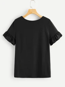 SHEIN LUNE Top de puño fruncido sólido - Negro - Ver 2