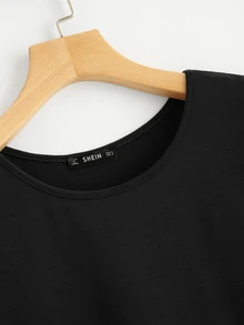 SHEIN LUNE Top de puño fruncido sólido - Negro - Ver 4