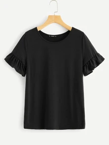 SHEIN LUNE Top de puño fruncido sólido - Negro - Ver 1