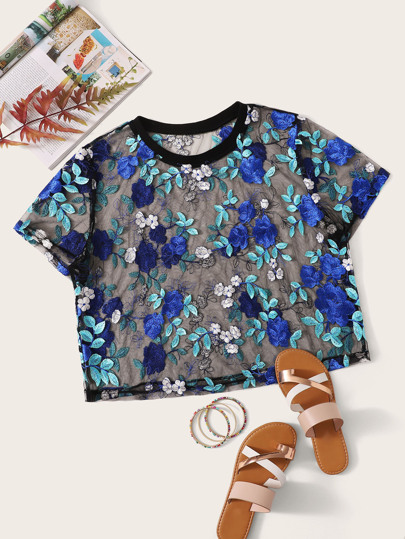 Top con malla aplique con bordado-grande