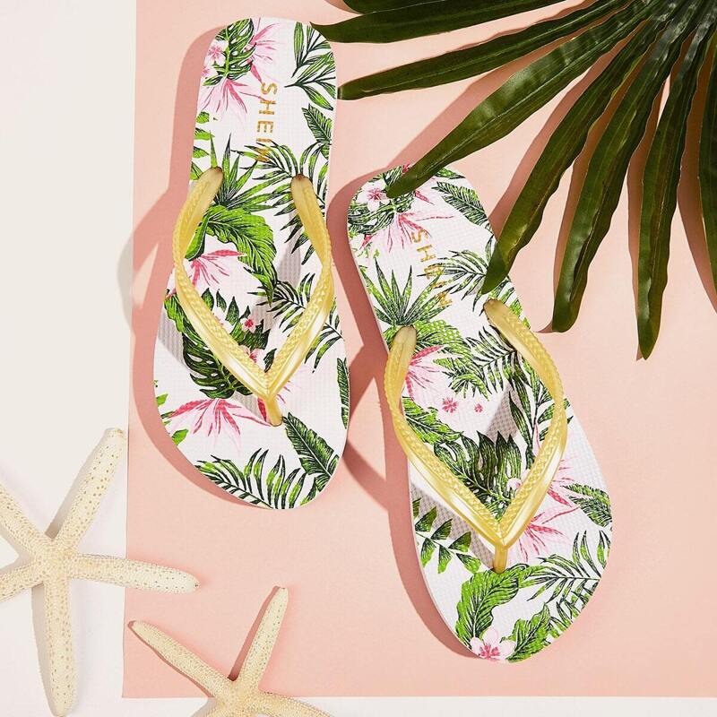 

Tropical Print Toe Post Slippers, Multicolor