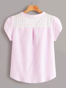 SHEIN LUNE 棉布燒花網眼面花瓣袖女士襯衫 - 粉色 - 查看 2