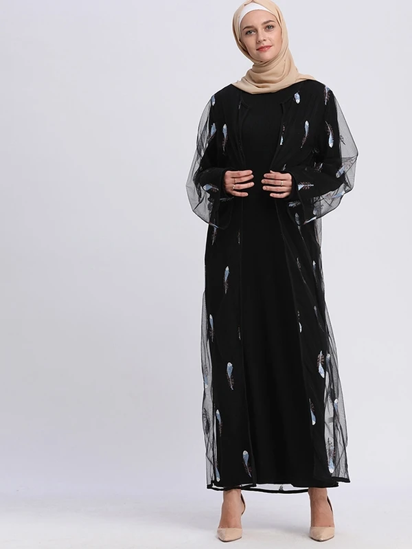 abaya with feathers