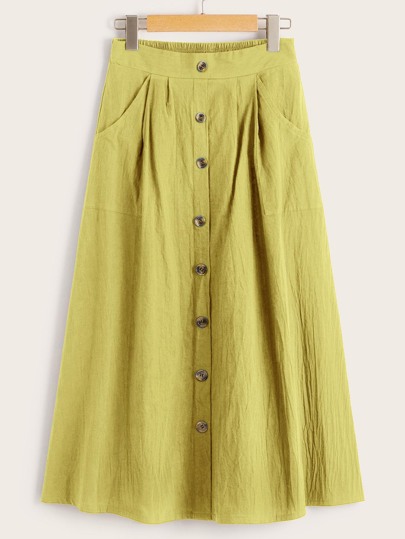 Trim Button Front Dual Pocket Skirt