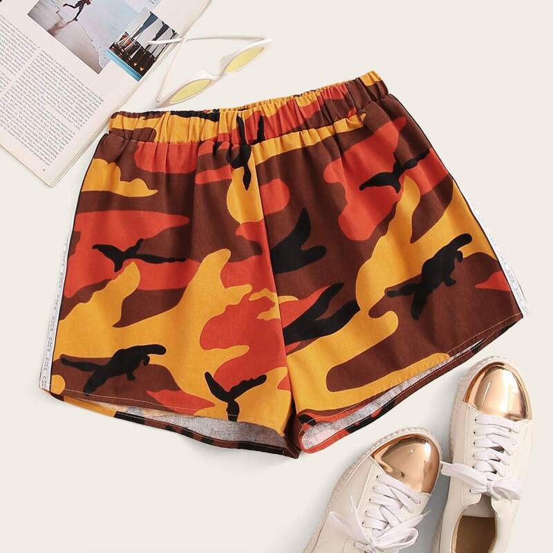 

Elastic Waist Camo Print Shorts, Multicolor