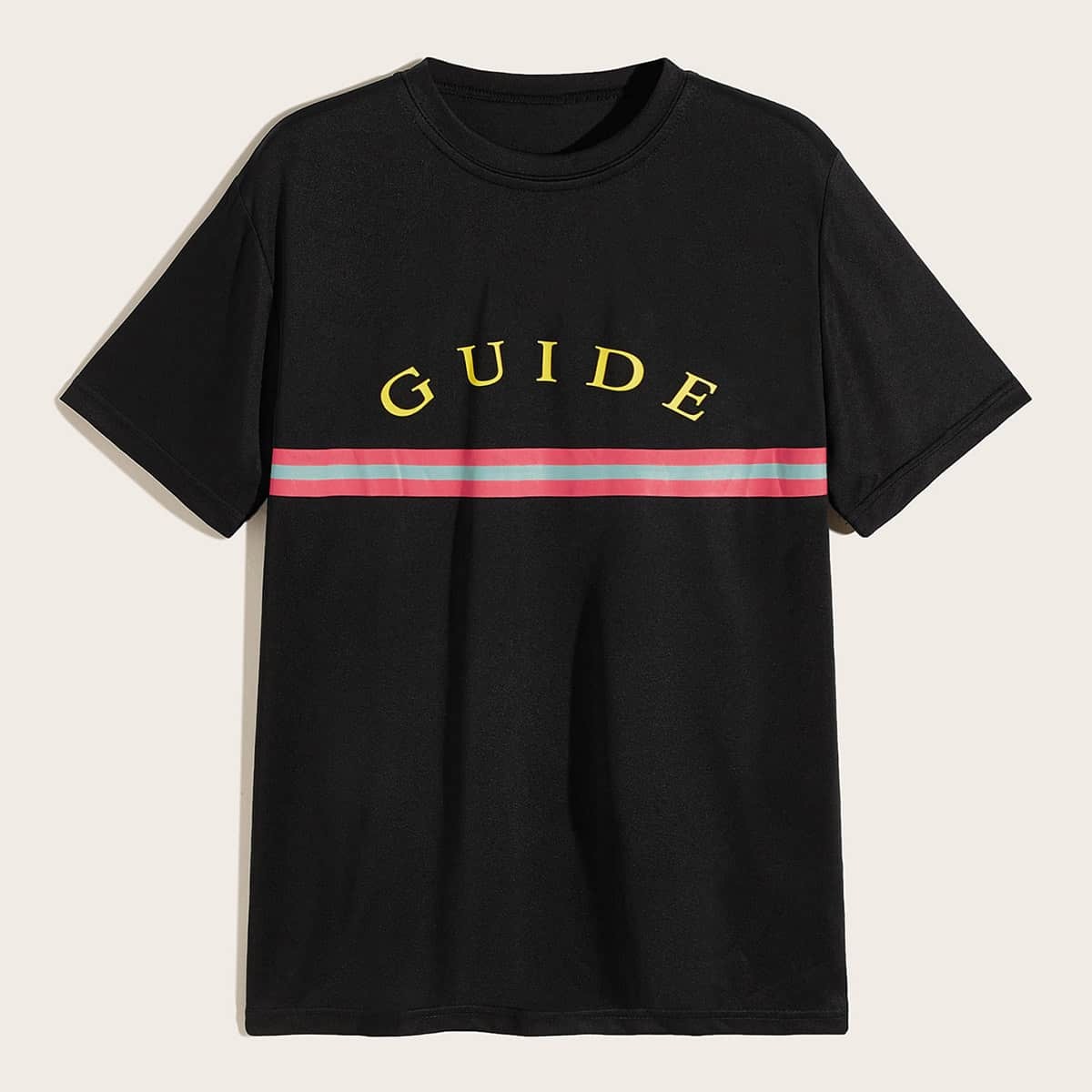 

Guys Letter & Stripe Print Tee, Black