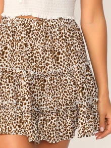SHEIN Ruffled Leopard Print Mini Skater Skirt - Multicolor - View 4
