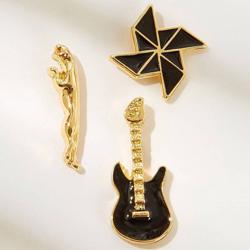 

Guitar & Windmill Shaped Brooche 3pcs, Gold
