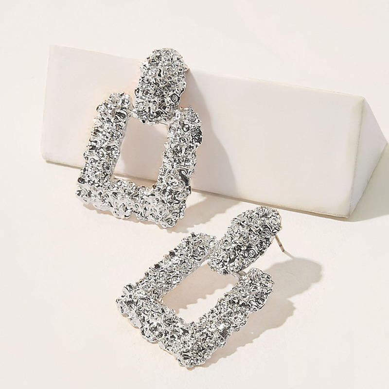 Textured Open Square Drop Earrings 1pair, Silver