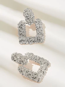Textured Open Square Drop Earrings 1pair - Silver - View 2