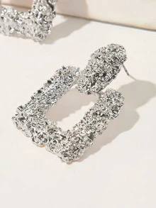 Textured Open Square Drop Earrings 1pair - Silver - View 3