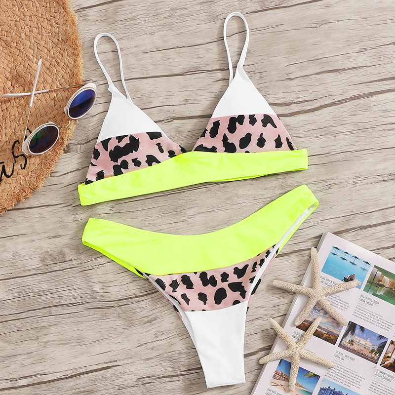 

Neon Lime Colorblock Triangle Top With High Cut Bikini, Multicolor