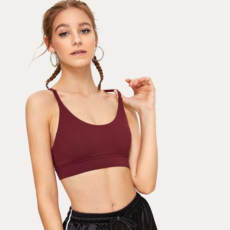 

Contrast Mesh Sports Bra, Burgundy